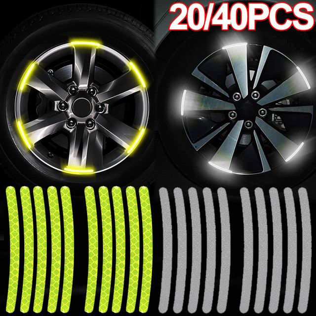 40/20pcs Car Wheel Reflective Stickers Tire Hub Safety Warning Strips Car  Motorcycle Bike Tyre Hub Styling Night Reflector Decal - AliExpress